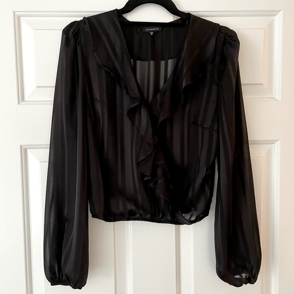 Size XS Dynamite Black Ruffled Long Sleeve Shirt